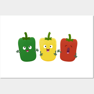 Cute bell pepper capsicum trio singing cartoon Posters and Art